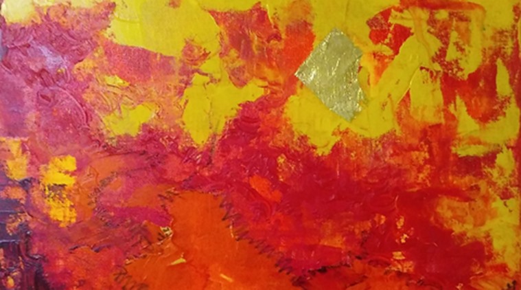 Taara Khar, First light, Gold foil, oil pastel, oil & acrylic on canvas_759_IANS