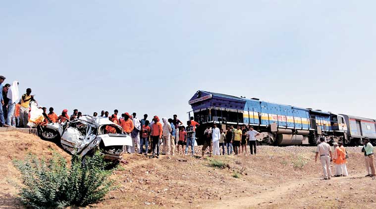 The car was dragged for about 400 m despite the driver applying emergency brakes. (Express Photo: Manoj Kumar)