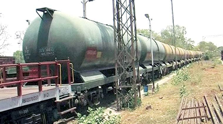 The water train in Jhansi. All its 10 wagons were filled with potable water on Friday. (PTI Photo)