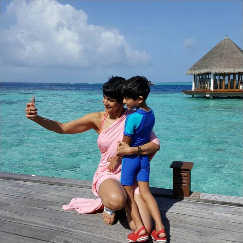 mandira bedi, mandira bedi holiday, mandira bedi maldives, mandira bedi husband, mandira bedi son, mandira bedi holiday pics
