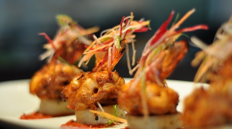 Prawns cooked in Tomato Sauce at Ricks, at the Taj, New Delhi.