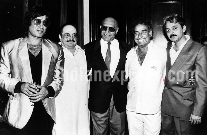 Film star Shakti Kapoor, Dinesh Patel, Amrish Puri, Veeru Devgan and others. Express archive photo by RD Rai