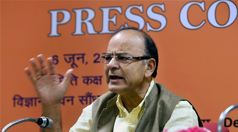 New Delhi: Union Finance Minister Arun Jaitley addresses the press conference after Quarterly Performance Review Meeting of the Chairman and Managing Directors/CEOs of Public Sector Banks (PSBs) & Financial Institutions, in New Delhi on Monday. PTI Photo by Atul Yadav (PTI6_6_2016_000062A)