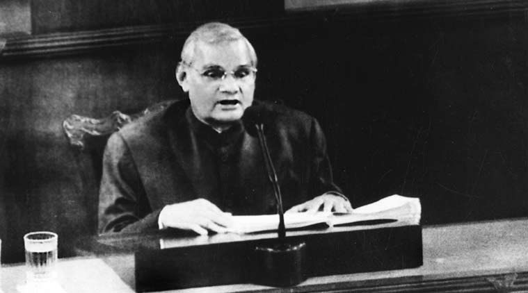 Vajpayee addresses the joint session of Congress on Capitol Hill. (Express Archive)