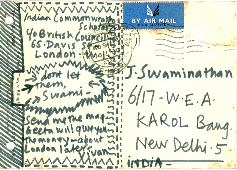 A postcard to J Swaminathan.