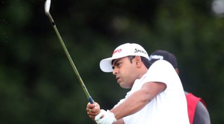 Jun 17, 2016; Oakmont, PA, USA; Anirban Lahiri plays a shot on the 2nd hole during the continuation of the first round of the U.S. Open golf tournament at Oakmont Country Club. Mandatory Credit: Charles LeClaire-USA TODAY Sports