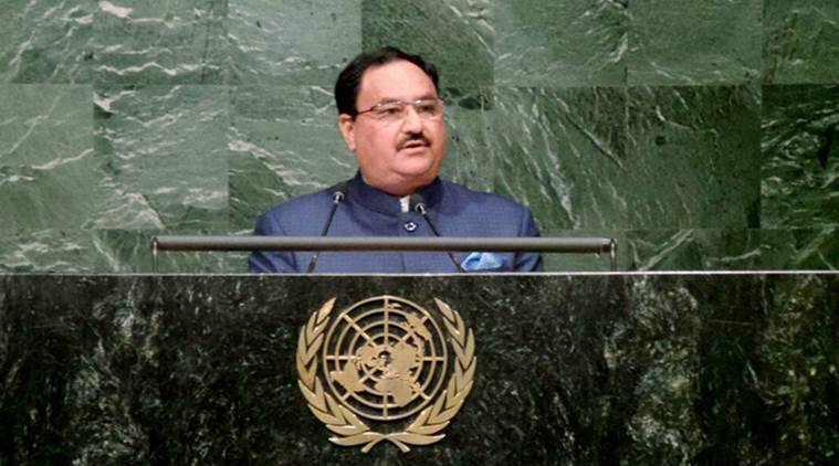 New York: Union Health & Family Welfare Minister J P Nadda addressing the United Nations General Assembly (UNGA) high level meeting on HIV/AIDS in New York on Wednesday. PTI Photo  (PTI6_9_2016_000060B) *** Local Caption ***