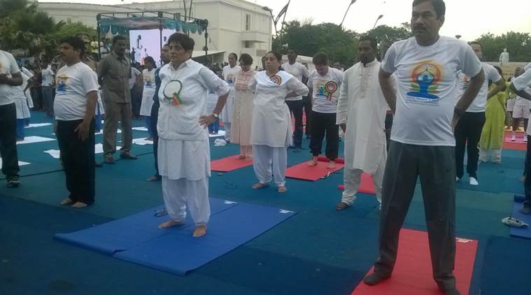 international yoga day, world yoga day, yoga day, yoga day puducherry, puducherry kiran bedi, yoga day kiran bedi, india news