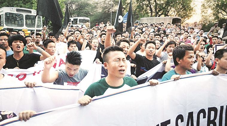 manipur clash, manipur bhavan, manipur protest, manipur protesters, inner line permit system, manipur house, indian express news, india news, delhi news