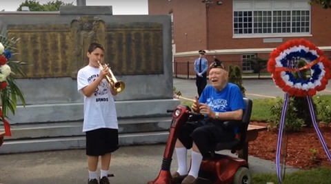 11 year old pays tribute to world war II veteran, memorial day tribute, 11 year old plays trumpet for war veteran after parade gets cancelled, Nicholas Degregorio