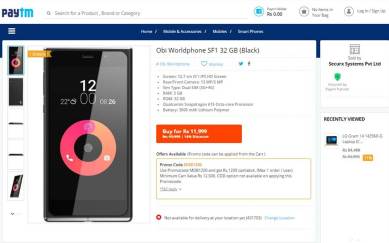 Obi, Paytm, Obi Worldphone SF1 Paytm availability, Obi Worldphone SF1 available on Paytm, Obi Worldphone SF1 review, Obi Worldphone SF1 specifications, Obi Worldphone SF1 price, smartphones, Android, mobiles, tech news, technology