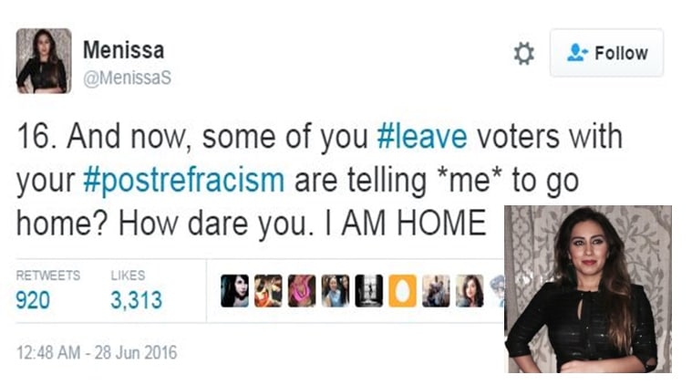 Menissa S is a Punjabi Scot living in London and she has a message for all the '#postrefracists'