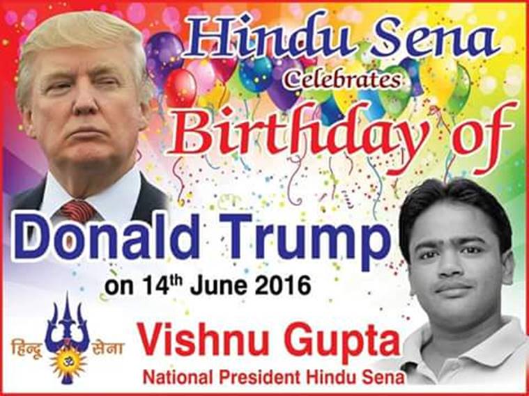donald trump, hindu sena, trump birthday, donald trump birthday, trump birthday celebration, hindu sena trump birthday, trump anti-muslim