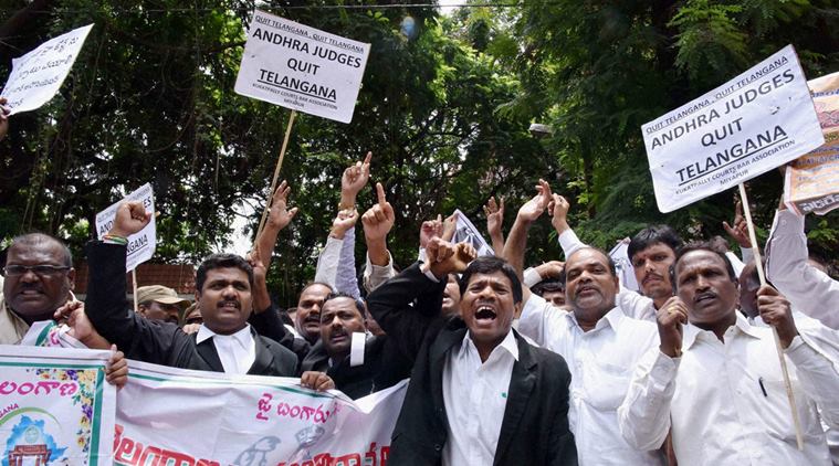 Telangana Andhra, Andhra Telangana, Telangana judges protest, K Ravinder Reddy, V Vara Prasad, news, latest news, India news, national news, Telangana news, Andhra news, Andhra Pradesh news, AP news, Telangana judge protest fired, judges fired Telangana, Hyderabad judges protest, Telangana Judges Association, Rangareddy judges suspended, Telangana Advocates Joint Action Committee, T Sriranga Rao