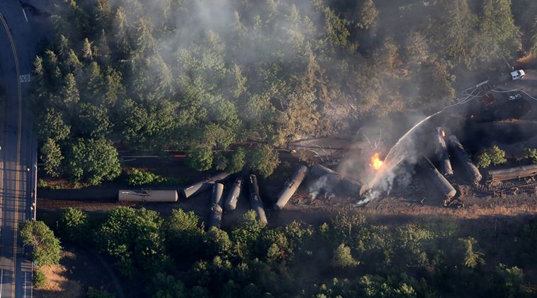 Oregon train derailment, Portland train derailment, Oregon train derail, crude oil train derailed, derailed train in fire, Fire near Columbia River gorge, Train ablaze in Oregon, Train ablaze in Portland,