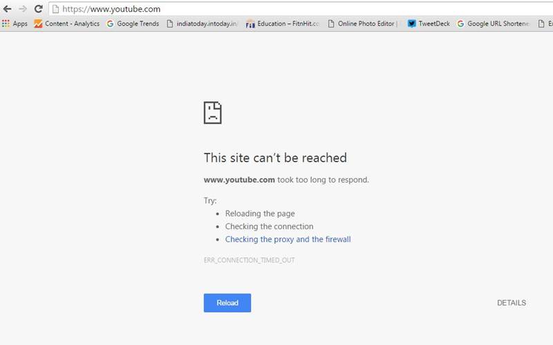 youtube site cannot be reached