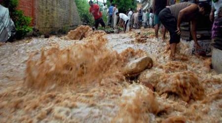 Catchment areas of the Tawi river received heavy rainfall, causing its water to flow above danger at some areas.