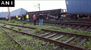 Goods train derails, konkan railway, Labour shortage, slow restoration work, Maharashtra news, Indian express news