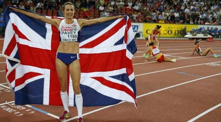 Pavey of Britain celebrates after winning the women's 10,000 metres race during European Athletics Championships in Zurich