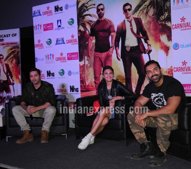 Dishoom, John Abraham, Varun Dhawan, Jacqueline Fernandez, John Abraham Varun Dhawan, John Varun Chopper stunt, John Varun Chopper Stunt live, John Abraham Six pack abs, Varun Dhawan six pack abs, John Varun Six Pack abs, Entertainment