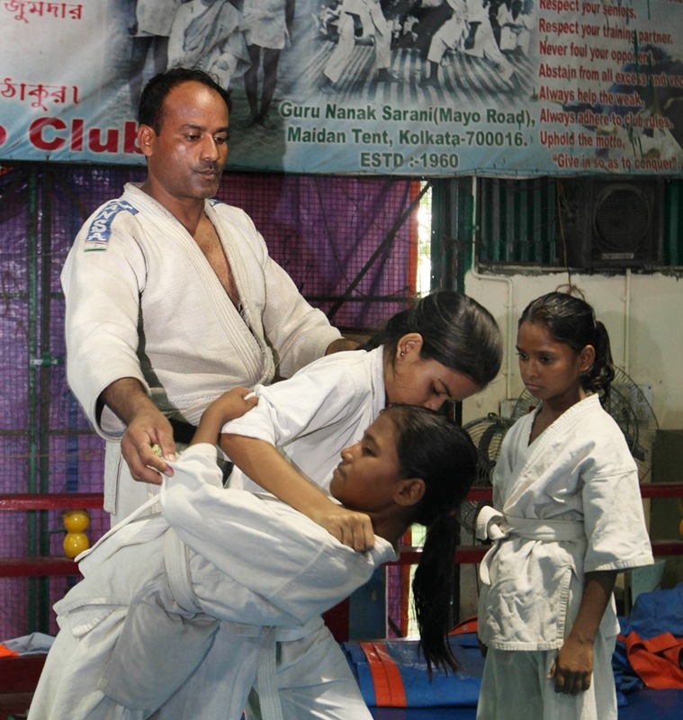 Young girls train at Kolkata’s Judo Club. (Express photo by Partha Paul)