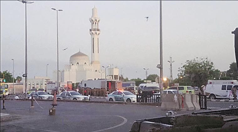 Security personnel in front of a mosque after a blast near the US consulate. (AP photo)