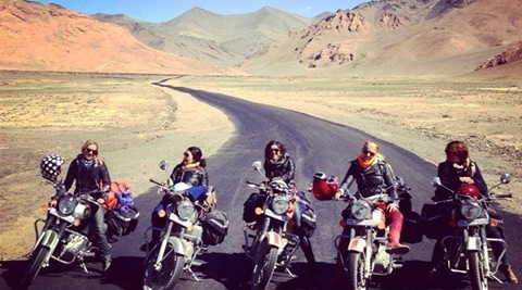 A pack of women bikers ride up to the ‘holy grail’ of motorcycling in