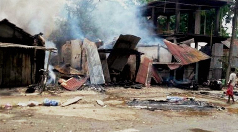 Kokrajhar: The damaged shops after unidentified terrorists armed with assault rifles and grenades attacked a market at Kokrajhar in Assam on Friday. PTI Photo (PTI8_5_2016_000114A)
