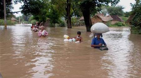 Bihar, bihar floods, NDRF, National Disaster Response Force, community awareness programme, household items, water bottle, coconut, football, volleyball, improvised rafts, flood-affected Bihar, floods, bihar floods, selh help group, flood news, India news