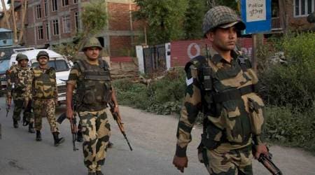 Indian Border Security Force (BSF) soldiers arrives at the site of an ambush in Bijbehara, 45 Kilometers south of Srinagar, Indian controlled Kashmir, Friday, June 3, 2016. Rebels in the Indian-controlled portion of Kashmir ambushed a convoy of Indian paramilitary soldiers in a busy market Friday, killing at least three and injuring three others, police said. (AP Photo/Dar Yasin)