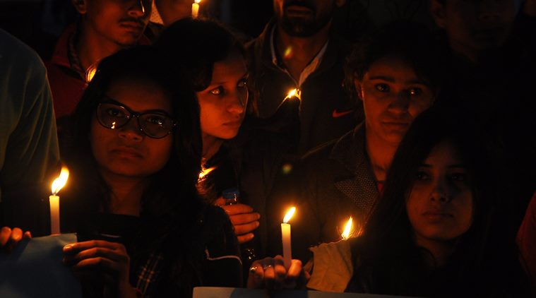 ABVP party members organised Candle March against the release of juvenile accused of Nirbhya Rape Case, at Sukhna Lake in Chandigarh on Sunday, December 20 2015. Express photo by Sahil Walia