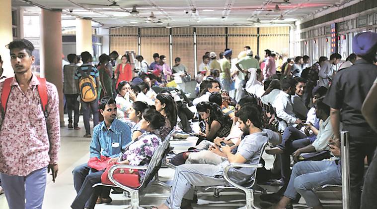 Peoples waiting after RLA server down second day on Tuesday, August 30 2016. Express photo by Jaipal Singh