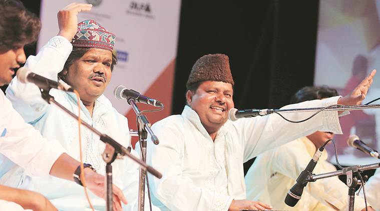 Sabri Brothers perform during a festival at Tagore Theatre in Chandigarh on Saturday.   Express Photo by Kamleshwar Singh