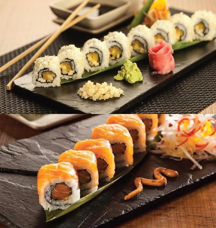 Cruchy Yasai Roll (top) and non-veg Philadelphia Rolls at Kylin Premier. (Source: Facebook/Kylin Premier)