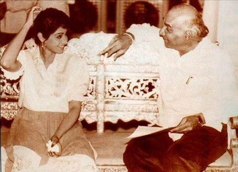 A very old picture of Sridevi with ace filmmaker Yash Chopra. (Source: Twitter)