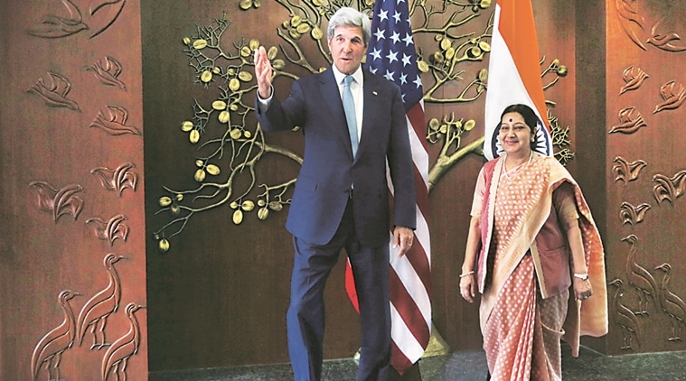  john kerry, sushma swaraj, united state, pakistan, pakistan india relations, india pakistan relations, islamabad isolation, uri attack, kashmir attack, pakistani terrorists, soldiers killed, saarc summit, islamabad saarc summit, saarc summit cancel, pakistan india tesnion, india pak tensions, indus water treaty, india pak water treaty, indian express news, india news