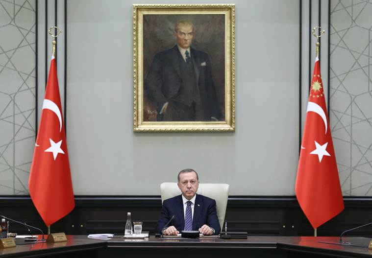 Turkey's President Tayyip Erdogan chairs a cabinet meeting at the Presidential Palace in Ankara, Turkey, August 15, 2016. Yasin Bulbul/Presidential Palace/Handout via REUTERS ATTENTION EDITORS - THIS PICTURE WAS PROVIDED BY A THIRD PARTY. FOR EDITORIAL USE ONLY. NO RESALES. NO ARCHIVE.