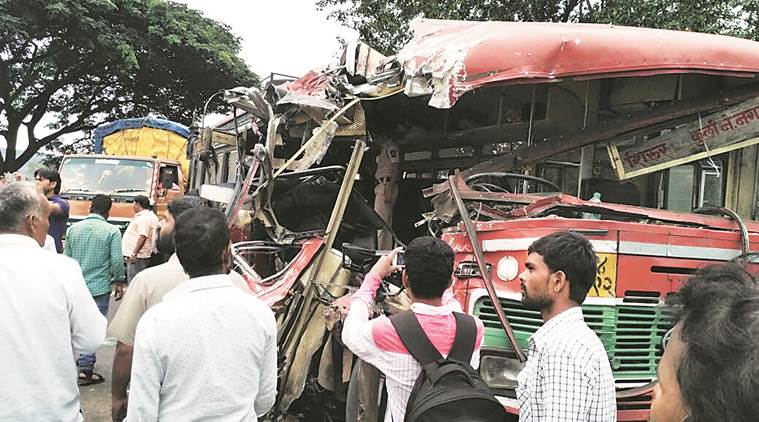 Talegaon-Chakan road, bus truck collision, bus truck accident pune, pune accident, pune bus truck accident, truck accident, latest news, latest india news