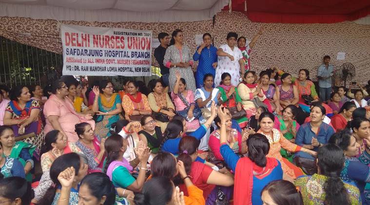 strike, nurses strike, Delhi nurses strike, Pay Commission, nurses strike, Delhi nurses union, Delhi nurses salary, Delhi nurses, Delhi, nurses stir, news, latest news, India news