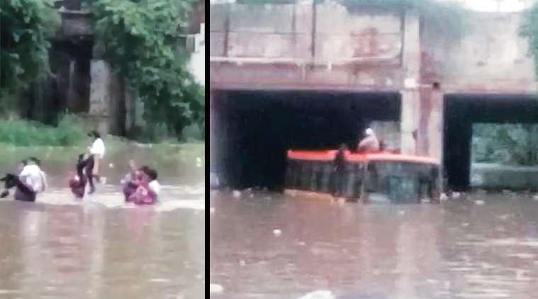 delhi rains, delhi rainfall, delhi flooded, rains, delhi waterlogging, 70 schoolchildren rescue, Delhi bus trapped waterlogged underpass , traffic jam update, india news, delhi news