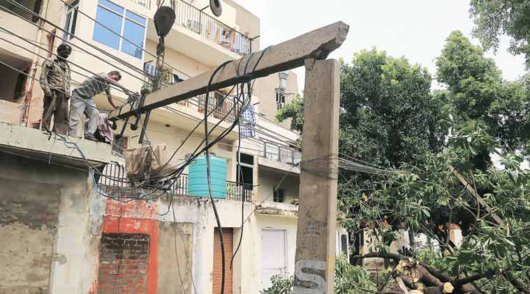 Repair work in progress in Sector 44 D, Chandigarh. (Express Photo by Kamleshwar Singh)