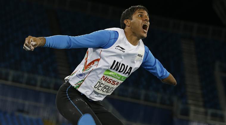 India's Devendra Jhajharia reacts after his last throw in the men's javelin throw F46 final of the Paralympic Games in Rio de Janeiro, Brazil, Tuesday, Sept. 13, 2016. Jhajharia won gold and set a new world record. (AP Photo/Leo Correa)