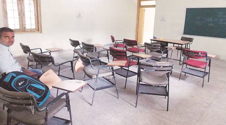 At 10.22 am, waiting for lecturer, Bansidhar says he opted for the course as he studied in a Hindi-medium school