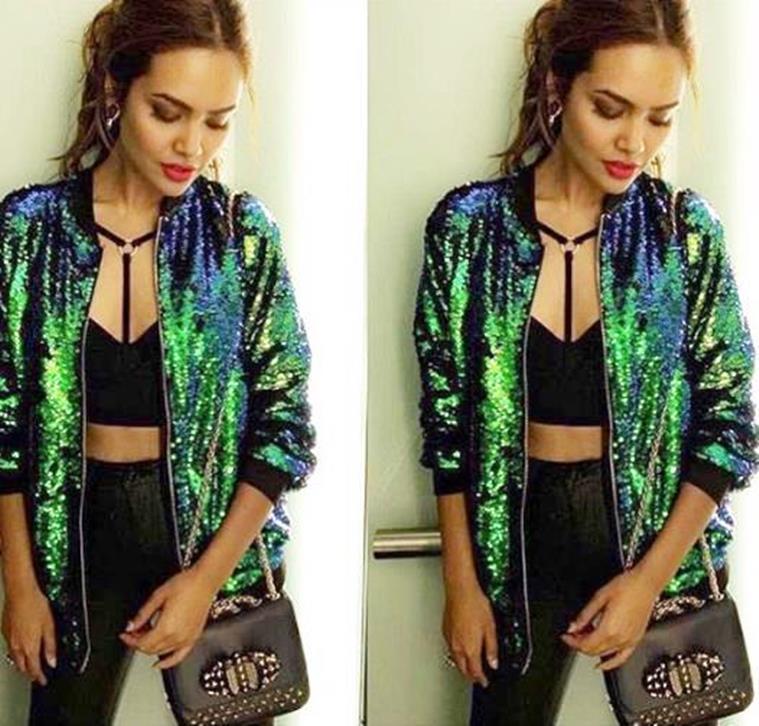 Esha Gupta's Green Crop Top And Grey Tights Are Channeling Rainy Days In  Style