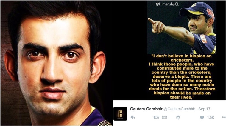 gautam gambhir tweet, gautam gambhir ms dhoni biopic tweet, gautam gambhir tweets, gautam gambhir controversial tweets, gautam gambhir tweet on Dhoni biopic, gautam gambhir tweet on ur iattack, gautam gambhir jawans biopic, indian express, indian express news