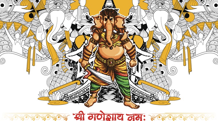illustration of Lord Ganapati background for Ganesh Chaturthi with message Shri Ganeshaye Namah Prayer to Lord Ganesha