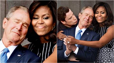 michelle obama george w bush hug, michelle obama, george w bush, barack obama, Smithsonian Institute National Museum of African American History and Culture, national museum about African-American history
