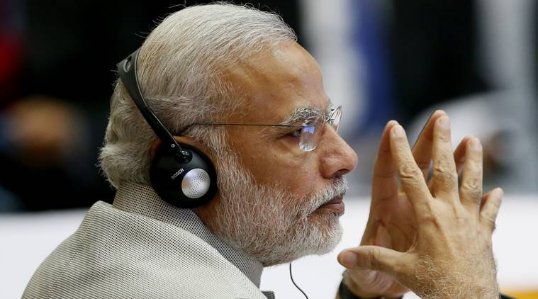 India's Prime Minister Narendra Modi prepares to deliver his statement at the start of the ASEAN-India summit in the ongoing 28th and 29th ASEAN Summitsat the National Convention Center, Thursday, Sept. 8, 2016 in Vientiane, Laos. (AP Photo/Bullit Marquez)