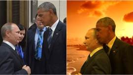 barack obama, vladimir putin, g20 summit china, obama putin death stare, obama putin death stare memes, obama putin memes, photoshop battles