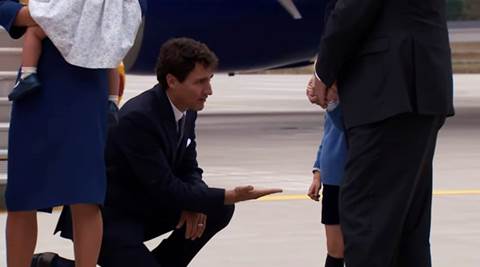 Prince george refuses Trudeau high five, prince george refuses canada pm high-five, prince george meets justin trudeau, indian express indian express news, trending globally, videos trending globally